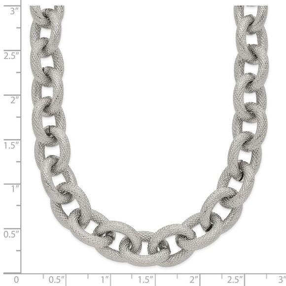 Kazi Luxury Chisel Stainless Steel Polished and Textured Link 16.5 inch Necklace - Picture 3 of 5